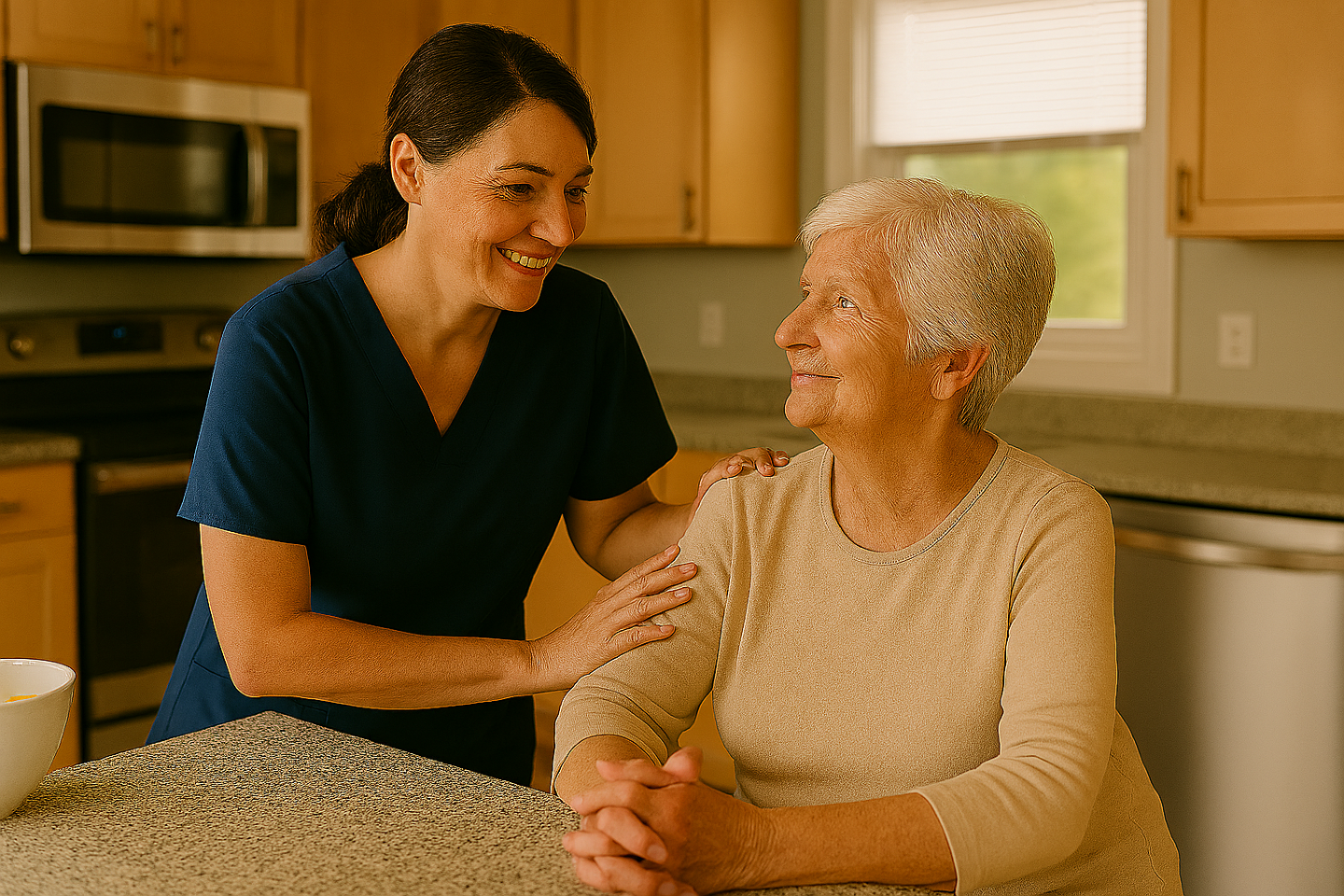 Caregiver helping an older adult at home